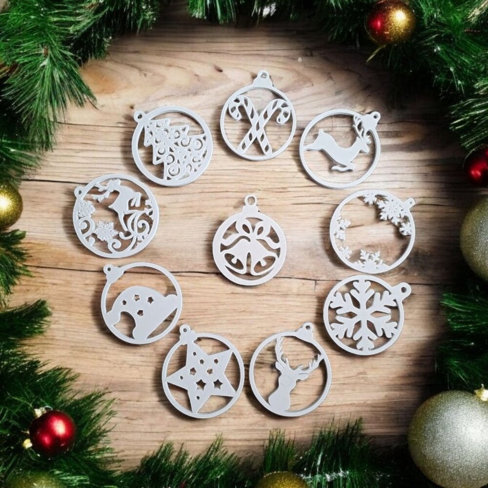 3D Printed Christmas Ornaments (Set of 10) Holiday Decor White